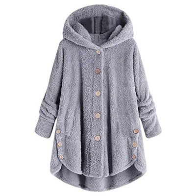 yaoeye Womens Cardigan Tops Button Coat Plus Jacket Loose Winter Hooded Wool Women Plush Size Coats
