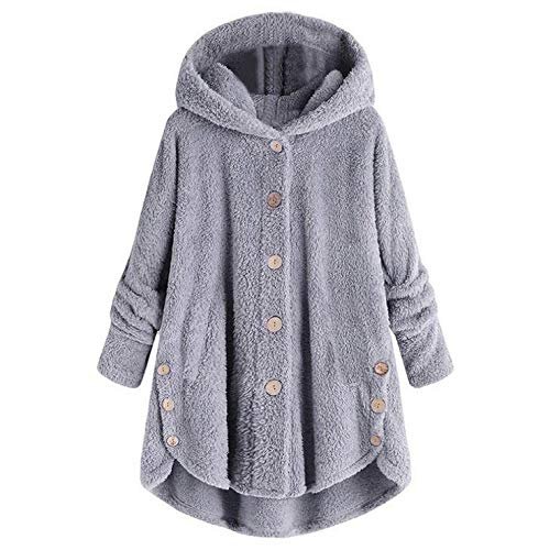 yaoeye Womens Cardigan Tops Button Coat Plus Jacket Loose Winter Hooded Wool Women Plush Size Coats