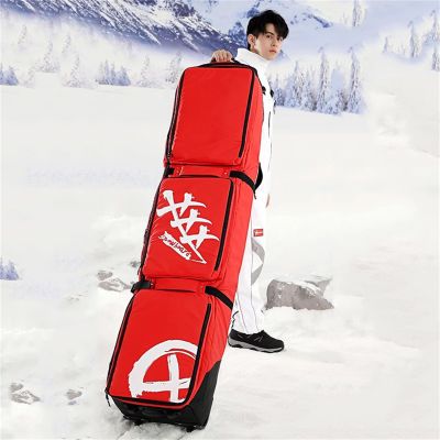 Lzyjckh Snowboard Bag with Wheels Padded Ski Bag for Flying Air Travel Waterproof Roller Snowboard Bag Foldable Wheeled Ski Bag Double Rolling Ski Bag,Red