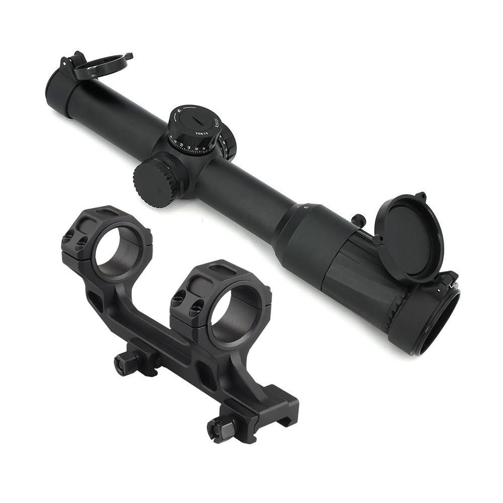 Tactical 1-6x24mm FFP LPVO Riflescope with 30mm Tube Cantilever Scope Mount, 1.54Inch Height, sr1 Red Cross Reticle Illuminated Scope for Hunting, Fit 20mm Rail, Black