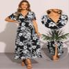 Allegra K Short Sleeve Tropical Dress for Women's Slit Wrap V Neck Maxi Floral Dresses X-Small Black view 2
