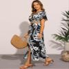 Allegra K Short Sleeve Tropical Dress for Women's Slit Wrap V Neck Maxi Floral Dresses X-Small Black view 4