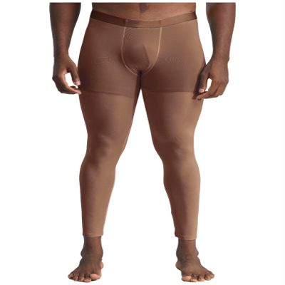 Miutii Mens Bulge Pouch Compression Pants Athletic Johns Legging Tights Thermal Baselayer Trousers Brown A Medium