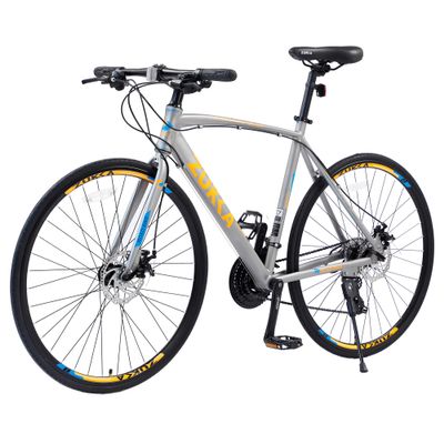 ZUKKA 700C Road Bike for Adult 24-Speed Unisex Hybrid Road Bicycle, Alloy Frame/Dual-Disc Brakes/Multiple Colors (Grey)