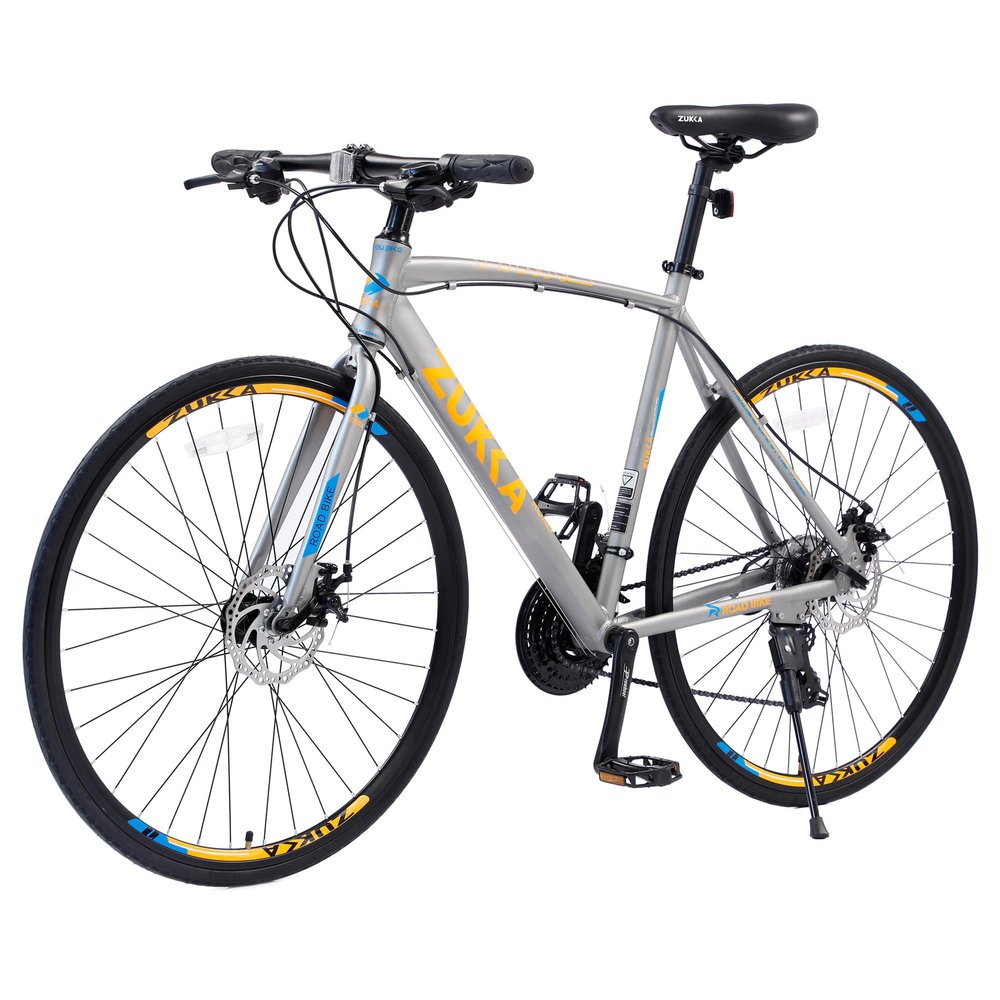 ZUKKA 700C Road Bike for Adult 24-Speed Unisex Hybrid Road Bicycle, Alloy Frame/Dual-Disc Brakes/Multiple Colors (Grey)