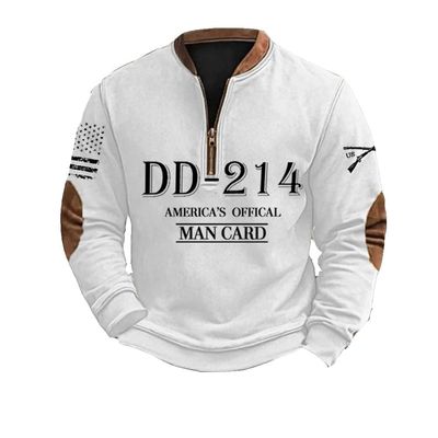 Qhecomce Dd 214 America's Official Man Card Printed Sweatshirt Long Sleeve Flag Print Top Dd214 Shirts For Men Army
