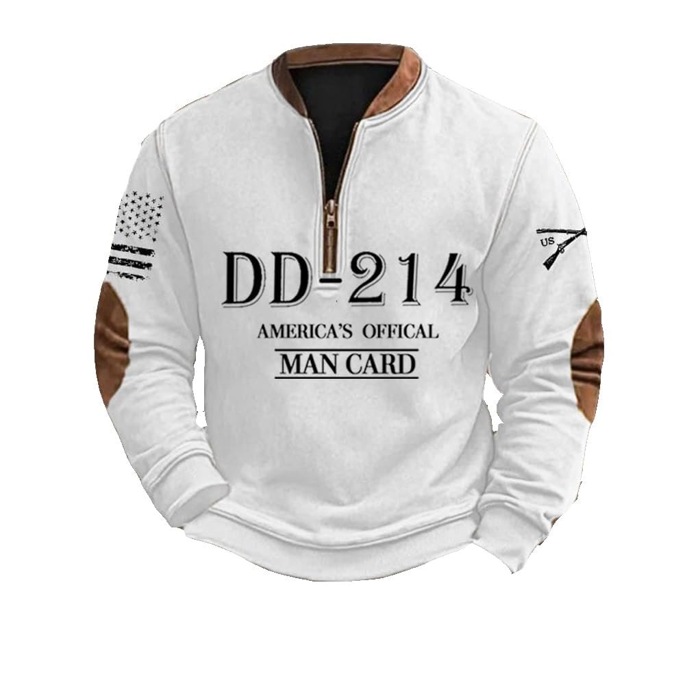 Qhecomce Dd 214 America's Official Man Card Printed Sweatshirt Long Sleeve Flag Print Top Dd214 Shirts For Men Army