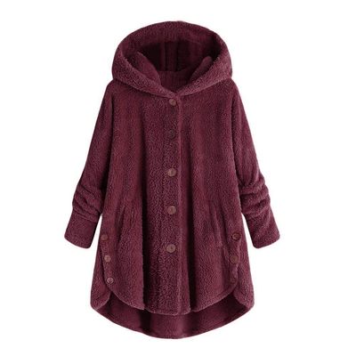 yaoeye Womens Cardigan Tops Button Coat Plus Jacket Loose Winter Hooded Wool Women Plush Size Coats