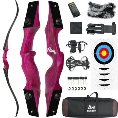 60" Black Hunter Recurve Bow Wood Takedown Bow Right/Left Hand for Adults American Hunting Longbow 20-60lbs for Archery Hunting Shooting Practice (Purple, 20LBS, Right Hand)