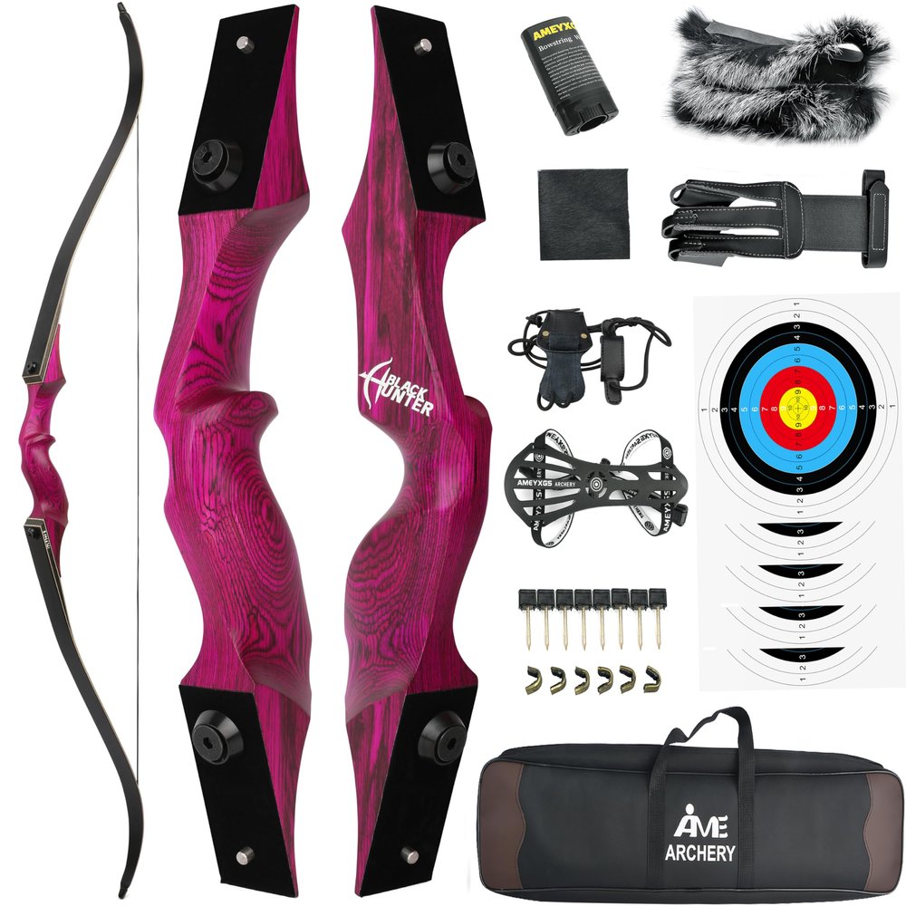 60" Black Hunter Recurve Bow Wood Takedown Bow Right/Left Hand for Adults American Hunting Longbow 20-60lbs for Archery Hunting Shooting Practice (Purple, 20LBS, Right Hand)