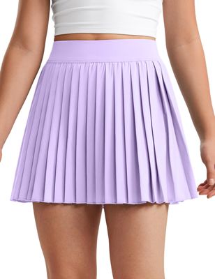 CRZ YOGA Girls Feathery-Fit Soft Athletic Pleated Skirts - Tennis School Casual Skorts with Pockets Liner Kids Teen Lilac Large
