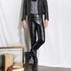 QOAAIE Mens Faux PU Leather Skinny Pants Slim Fit Stretch Straight Leg Trousers Business Casual Pencil Pants with Pockets (Black,30) view 4