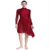 ranrann Womens Sequins Lyrical Dance Costumes Mock Neck Irregular Hem Dress for Stage Performance Burgundy Medium view 1