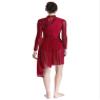 ranrann Womens Sequins Lyrical Dance Costumes Mock Neck Irregular Hem Dress for Stage Performance Burgundy Medium view 2
