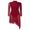 ranrann Womens Sequins Lyrical Dance Costumes Mock Neck Irregular Hem Dress for Stage Performance Burgundy Medium view 3