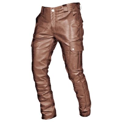 Faux Leather Pants for Men Vintage Steampunk Punk Gothic Pants Side Pockets Sports Jogger Motorcycle Cargo Trouser (Brown,Small)
