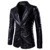 Qolkmuiy-GJ Men's Shiny Metallic 2 Button Suit Night Club Leather Blazer Buttons Prom Sport Coat Slim Fit Tux Jacket Outfit (Black,X-Large)