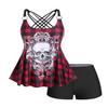 ROSE GAL Womens Plus Size Gothic Skull Plaid Padded Boyleg Strappy Modest Tankini Swimsuit Set(Red/M) view 1