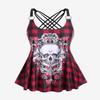 ROSE GAL Womens Plus Size Gothic Skull Plaid Padded Boyleg Strappy Modest Tankini Swimsuit Set(Red/M) view 2