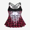 ROSE GAL Womens Plus Size Gothic Skull Plaid Padded Boyleg Strappy Modest Tankini Swimsuit Set(Red/M) view 3