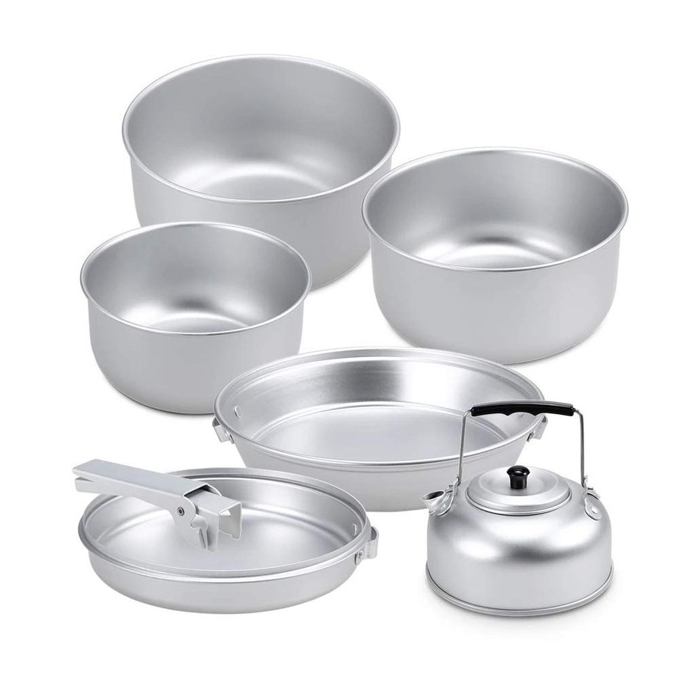 iumLeap Portable Outdoor Camping Cookware Set Lightweight Anodized Aluminum Cookset Cooking Pot Pan Tea Kettle Set with Handle