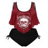 ROSE GAL Womens Plus Size Curve Gothic Skull Print Ruffled Overlay Tankini Swimwear Set(Red_1/2X) view 1