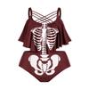 ROSE GAL Womens Plus Size Skeleton Print Flounce Crisscross Strappy Tankini Swimwear Set(Red/2X) view 1