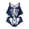 ROSE GAL Womens Plus Size Skeleton Print Flounce Crisscross Strappy Tankini Swimwear Set(Blue/L) view 1
