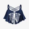 ROSE GAL Womens Plus Size Skeleton Print Flounce Crisscross Strappy Tankini Swimwear Set(Blue/L) view 3