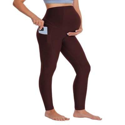 BUBBLELIME 22"/26" Maternity Yoga Leggings Soft Over The Belly Pregnancy Pant with Pockets - Maternity Pants_MAHOGANYMAROON X-Large-26 Inseam