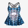 ROSE GAL Womens Plus Size Gothic Skull Plaid Padded Boyleg Strappy Modest Tankini Swimsuit Set(Blue/3X) view 2