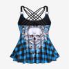 ROSE GAL Womens Plus Size Gothic Skull Plaid Padded Boyleg Strappy Modest Tankini Swimsuit Set(Blue/3X) view 3
