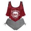 ROSE GAL Womens Plus Size Curve Gothic Skull Print Ruffled Overlay Tankini Swimwear Set(Red/5X) view 1