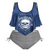 Rosegal Womens Plus Size Curve Gothic Skull Print Ruffled Overlay Tankini Swimwear Set(Blue/2X) view 1