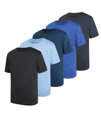 TAGIHOO 5 Pack Boys Athletic T-Shirt Kids Performance Quick Dry Short Sleeve for Youth(A,M)