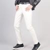 Metallic Shiny Leather Pants for Men Slim Fit Stretch Skinny Straight Leg Tapered Pants Night Club Biker Pants (White,38) view 2