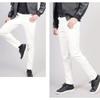 Metallic Shiny Leather Pants for Men Slim Fit Stretch Skinny Straight Leg Tapered Pants Night Club Biker Pants (White,38) view 3