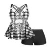 ROSE GAL Womens Plus Size Gothic Skull Plaid Padded Boyleg Strappy Modest Tankini Swimsuit Set(Black/3X) view 1