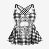 ROSE GAL Womens Plus Size Gothic Skull Plaid Padded Boyleg Strappy Modest Tankini Swimsuit Set(Black/3X) view 2