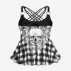 ROSE GAL Womens Plus Size Gothic Skull Plaid Padded Boyleg Strappy Modest Tankini Swimsuit Set(Black/3X) view 3