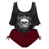 ROSE GAL Womens Plus Size Curve Gothic Skull Print Ruffled Overlay Tankini Swimwear Set(Black_2/3X) view 1
