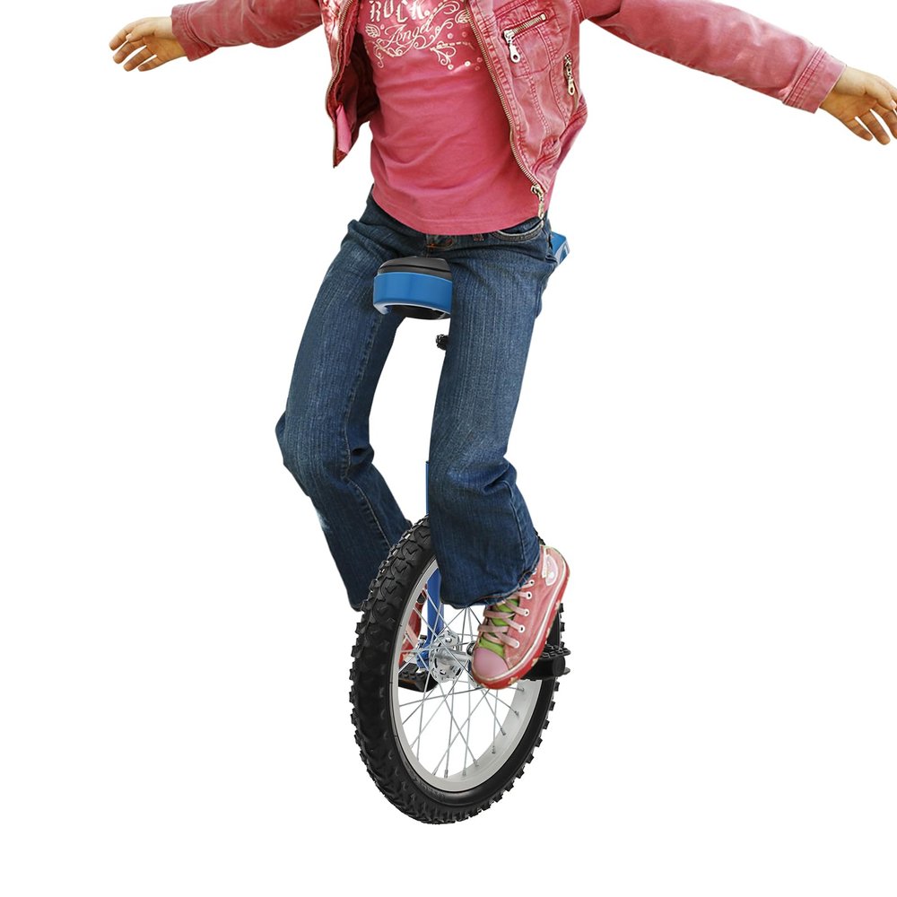 16/24 Inch Outdoor Wheel Unicycle, Height Adjustable Exercise Unicycle, Sports One Wheel Bike for Adults Kids Balance Training (16 Inch, Blue)