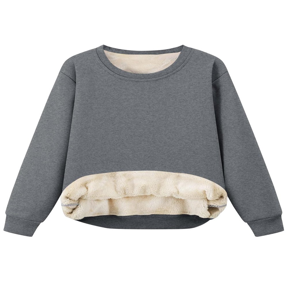 Flygo Unisex Boys Girls Fleece Lined Crewneck Sweatshirt Kids Warm Sherpa Pullover Sweater Sweatshirts Fall Winter Clothes(DarkGrey-XS)