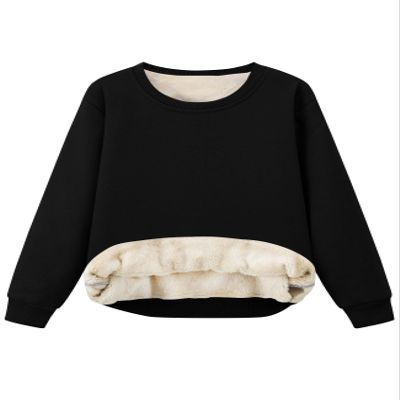 Flygo Unisex Boys Girls Fleece Lined Crewneck Sweatshirt Kids Warm Sherpa Pullover Sweater Sweatshirts Fall Winter Clothes(Black-XS)