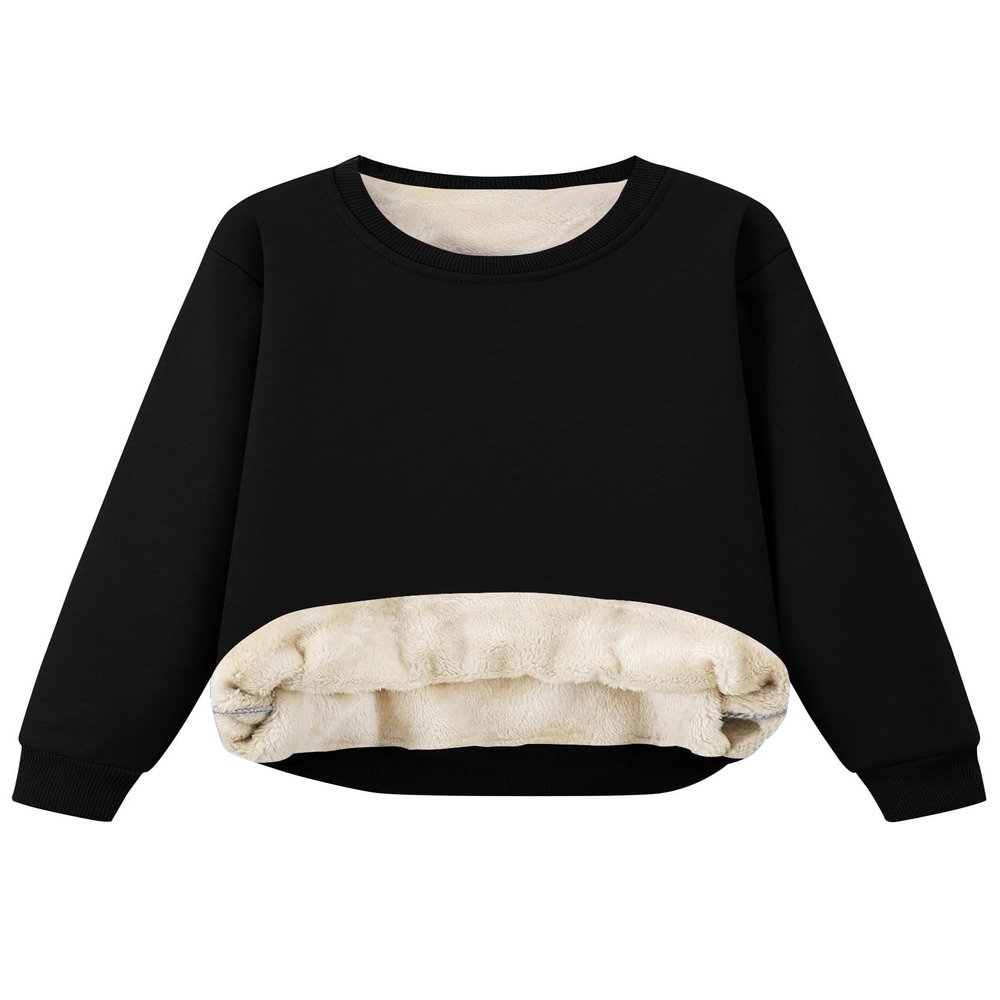 Flygo Unisex Boys Girls Fleece Lined Crewneck Sweatshirt Kids Warm Sherpa Pullover Sweater Sweatshirts Fall Winter Clothes(Black-XS)