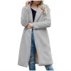 fall deals Women's 2024 Winter Sherpa Peacoat Solid Color Lapel Oversized Fleece Outerwear Long Sleeve Open Front Trench Jacket coat women Gray 3X view 1