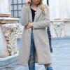 fall deals Women's 2024 Winter Sherpa Peacoat Solid Color Lapel Oversized Fleece Outerwear Long Sleeve Open Front Trench Jacket coat women Gray 3X view 2