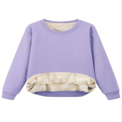 Flygo Unisex Boys Girls Fleece Lined Crewneck Sweatshirt Kids Warm Sherpa Pullover Sweater Sweatshirts Fall Winter Clothes(Purple-S)