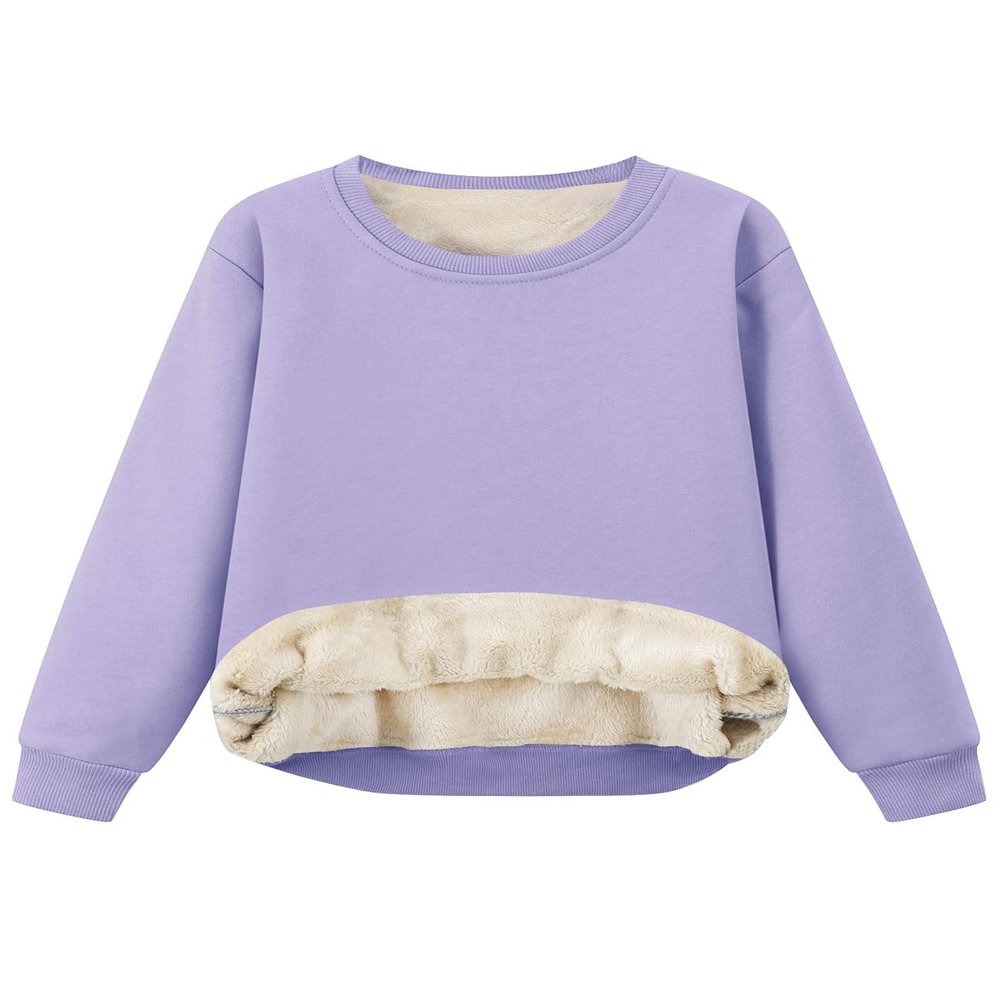 Flygo Unisex Boys Girls Fleece Lined Crewneck Sweatshirt Kids Warm Sherpa Pullover Sweater Sweatshirts Fall Winter Clothes(Purple-S)