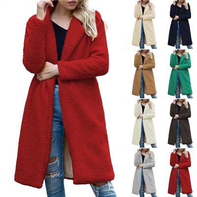 special deals Women's 2024 Winter Sherpa Peacoat Solid Color Lapel Oversized Fleece Outerwear Long Sleeve Open Front Trench Jacket winter coats for women plus size Red 3X